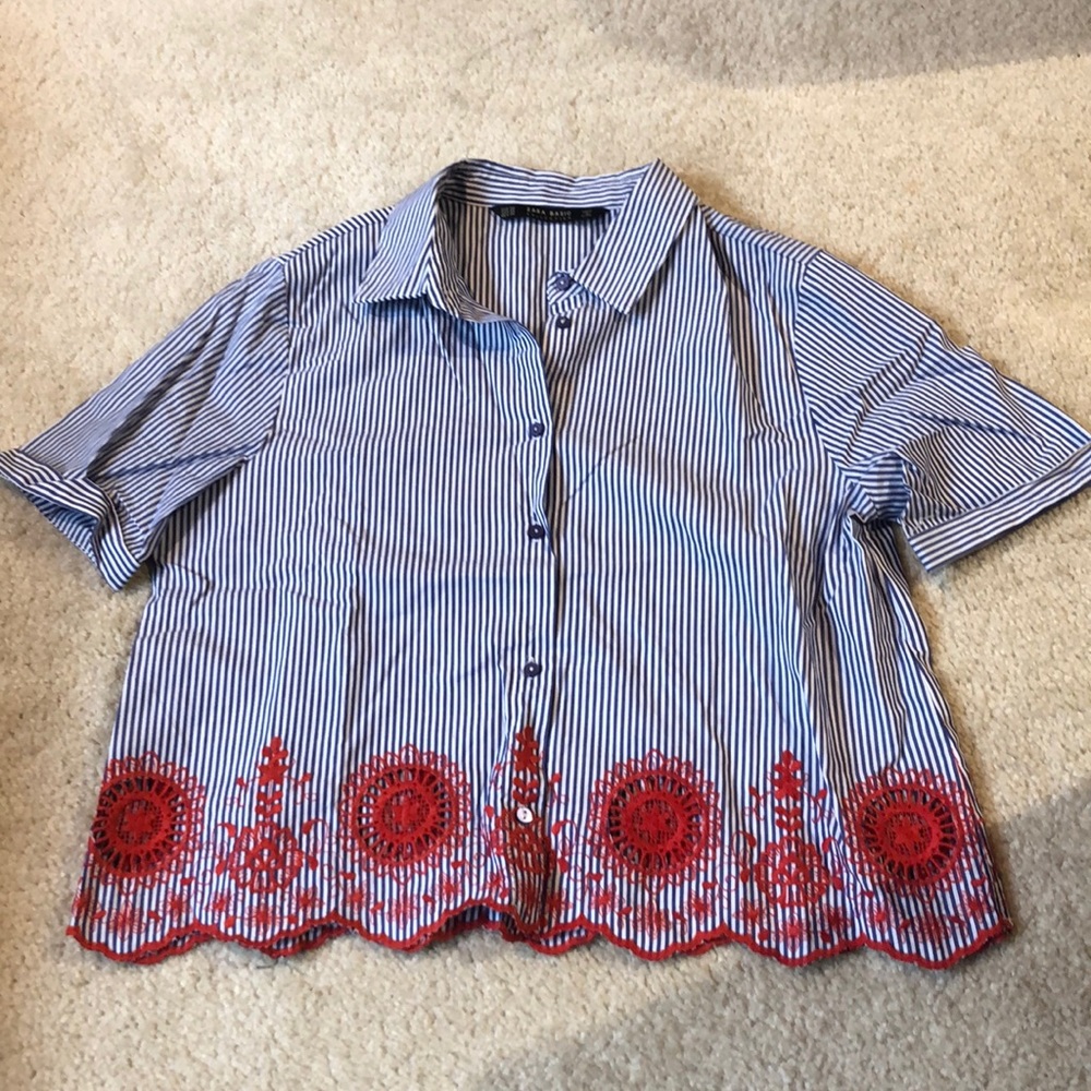 ZARA cropped lace-detail shirt